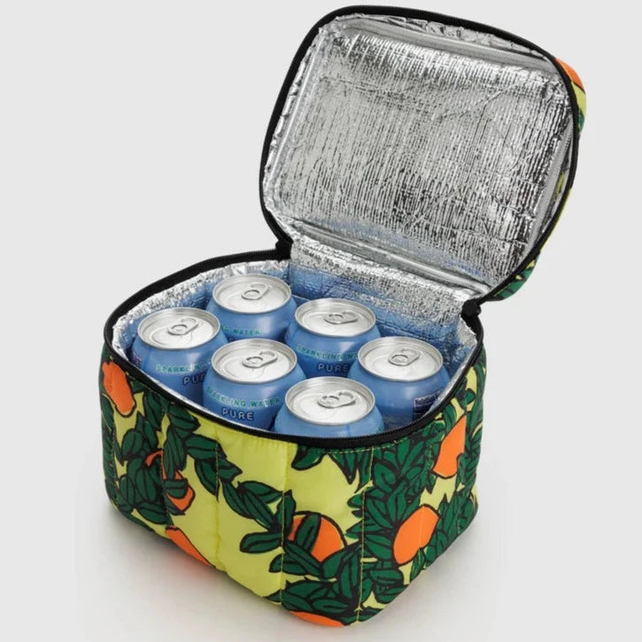 Orange Tree on Yellow Puffy Lunch Cooler Bag by Baggu at Golden Rule Gallery