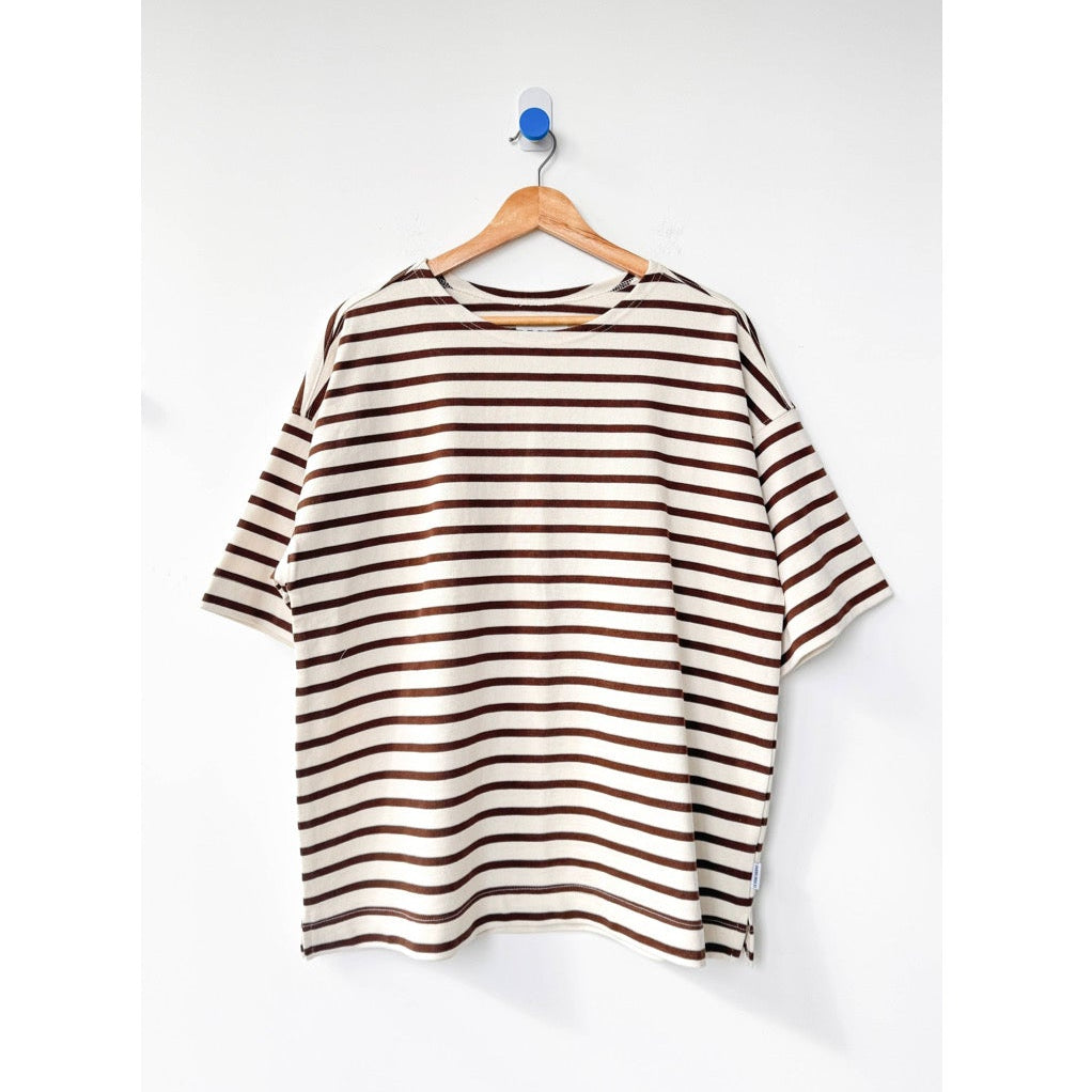 Oversized Cotton Striped Shirt with Brown Stripes