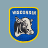 Patch with a cow head and 'Wisconsin' text on a blue background