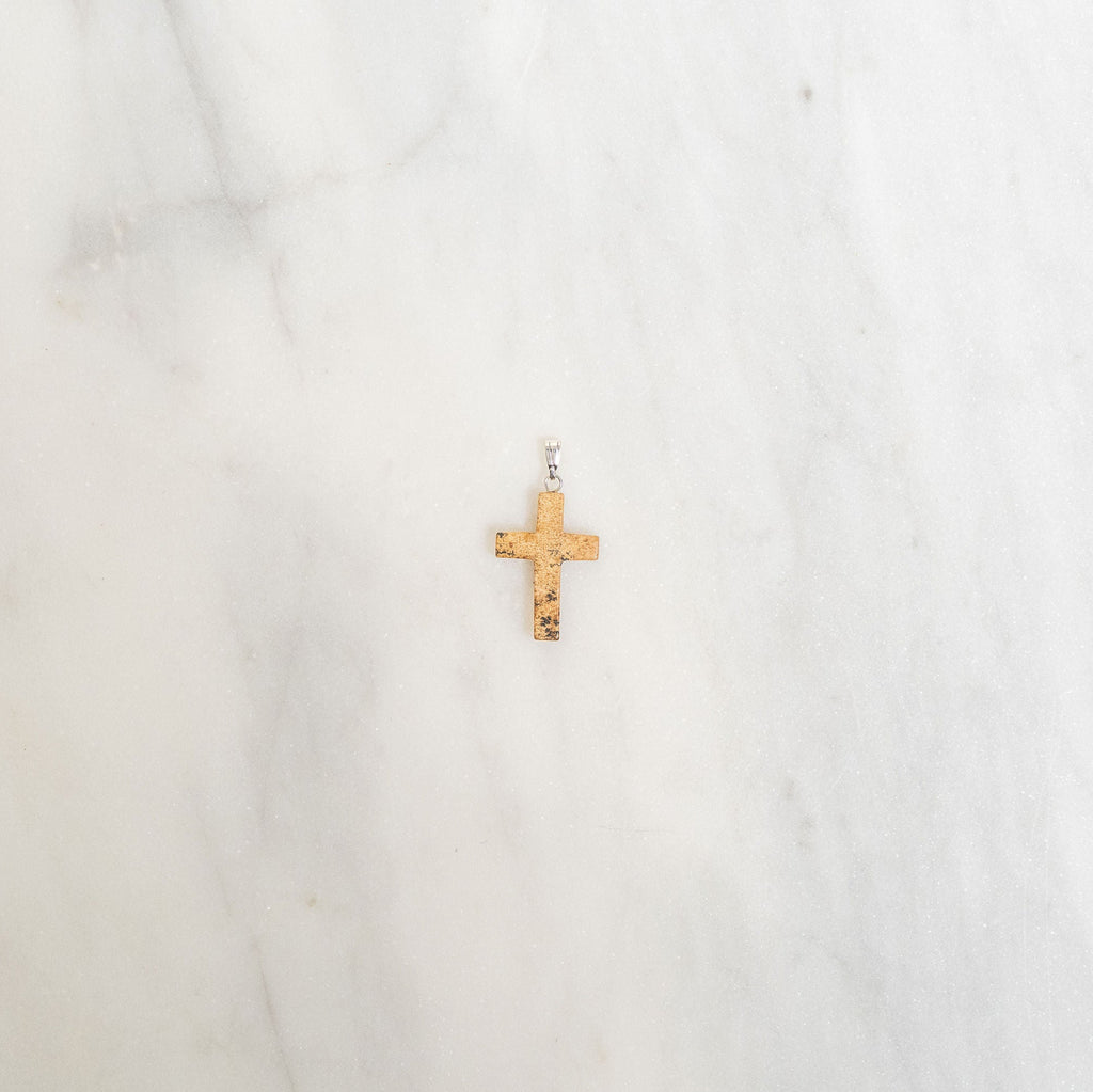 Picture Jasper Stone Cross Charm on Silver at Golden Rule Gallery