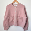 Light Pink Thick Sweater with Pockets and Shell Buttons