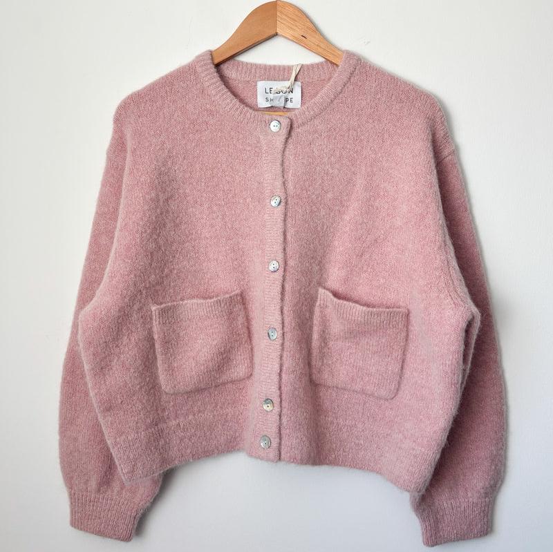 Light Pink Thick Sweater with Pockets and Shell Buttons