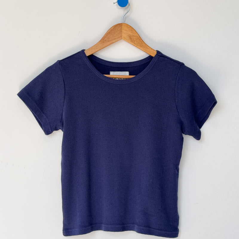 Navy Blue Pointelle Short Sleeve Baby Tee Shirt