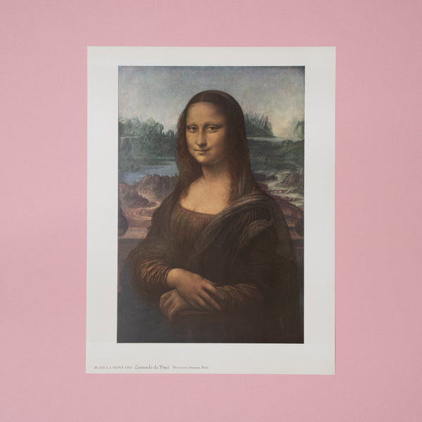 Vintage 1958 art print of Leonardo da Vinci's famous "Mona Lisa" available to buy at Golden Rule Gallery in Minnesota
