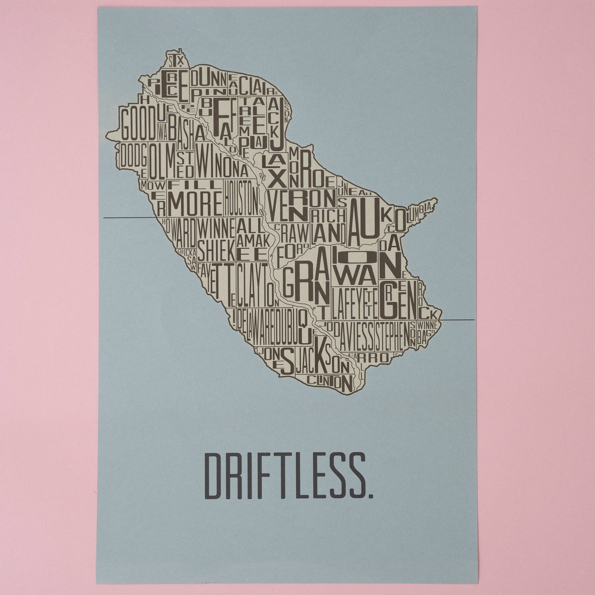 Driftless Region Map Art Print Graphic Minimalis Midwest Art Fly