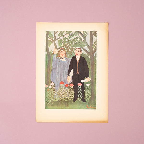 Rare Vintage 1940s Rousseau "The Poet and His Muse" German Offset Lithograph