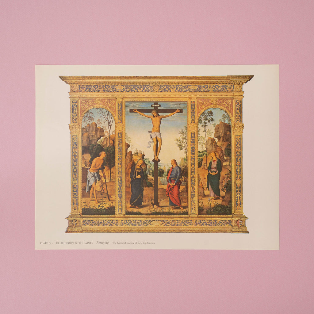 Vintage 1958 Perugino "Crucifixion with Saints" Christian Iconography Art Print