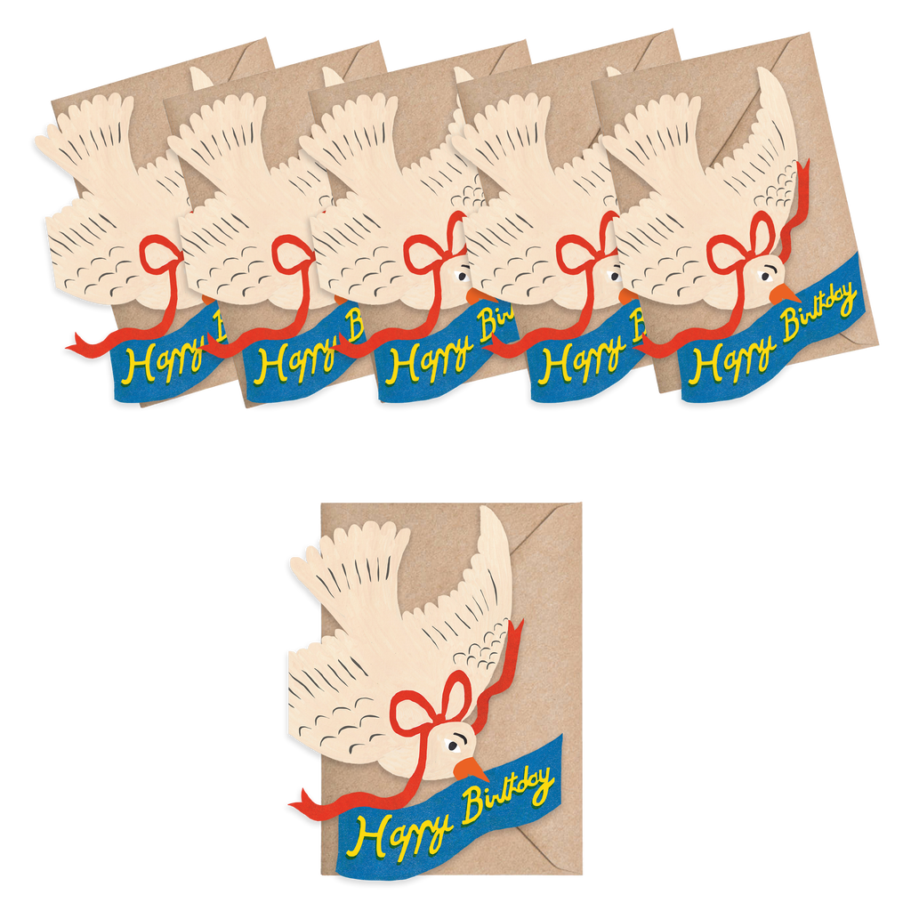 Set of birthday cards with doves and 'Happy Birthday' banners on a white background