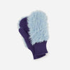 Pair of purple gloves with light blue fur on a white background