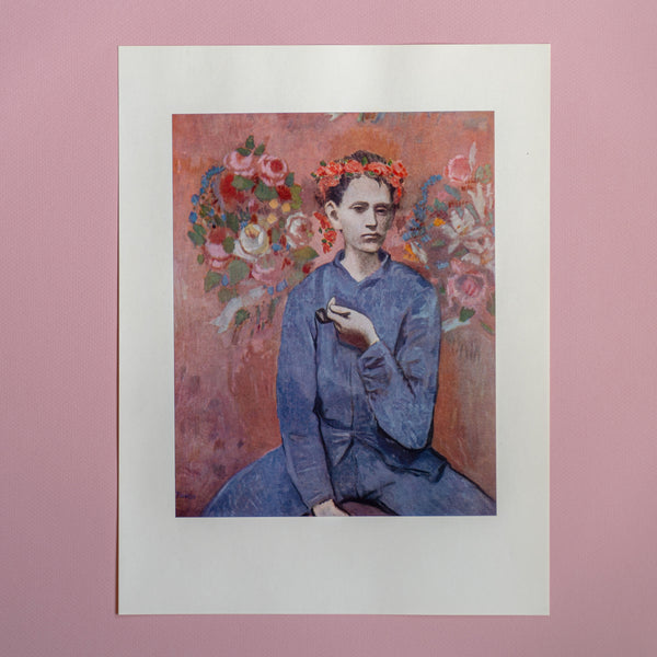 Vintage 1954 Picasso “Boy with a Pipe” Lithograph Art Print Portrait | Picasso's Rose Period Collectible Print | Picasso Boy with Pipe and Floral Background | Golden Rule Gallery | Excelsior, MN