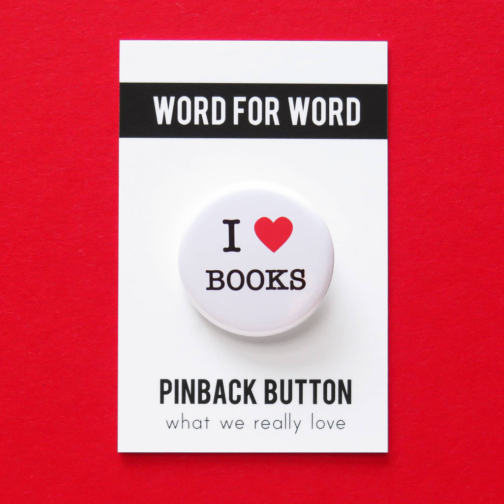 Pinback Social Alert Button I Love Books at Golden Rule Gallery