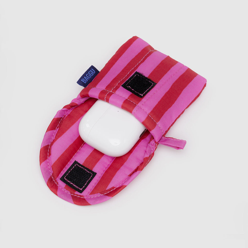 Pink Red Painted Stripe Baggu Earbud Case at Golden Rule Gallery
