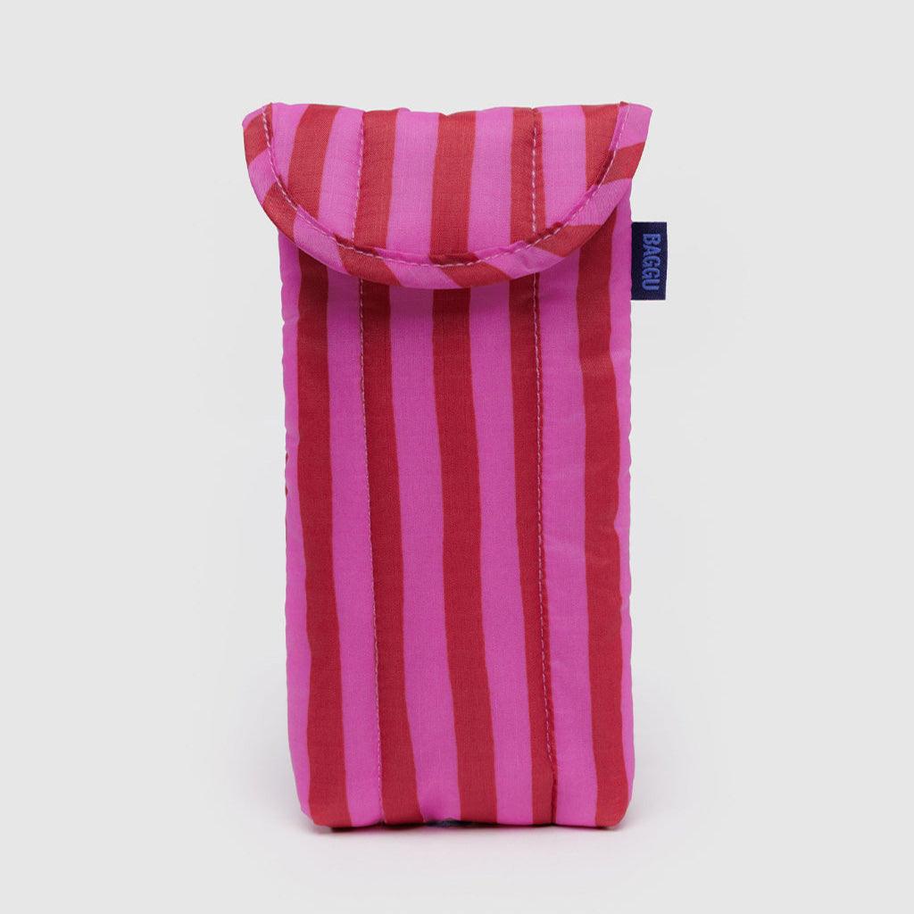 Pink Red Painted Stripe Baggu Puffy Glasses Cases at Golden Rule Gallery