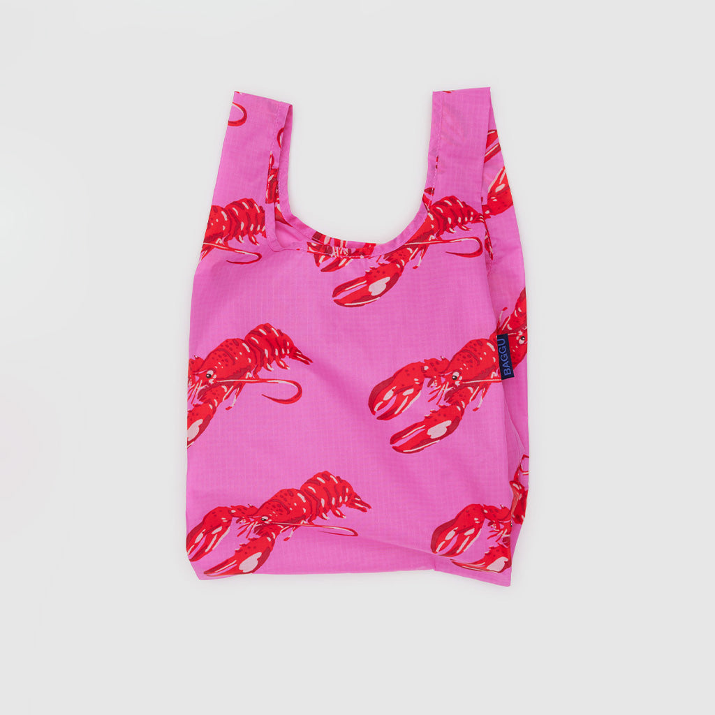 Pink With Red Lobsters Baggu Baby Reusable Tote Bag at Golden Rule Gallery