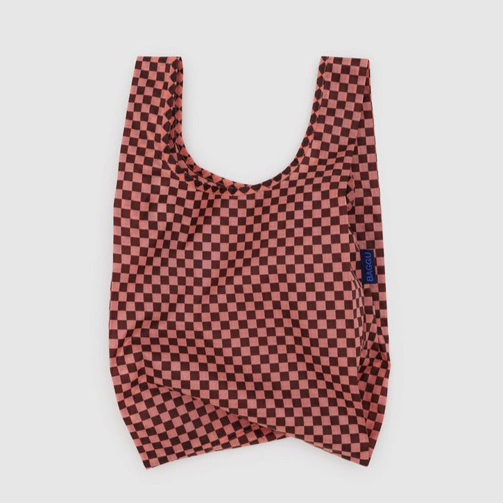Pink and Brown Checkered Baggu Baby Reusable Tote Bag at Golden Rule Gallery