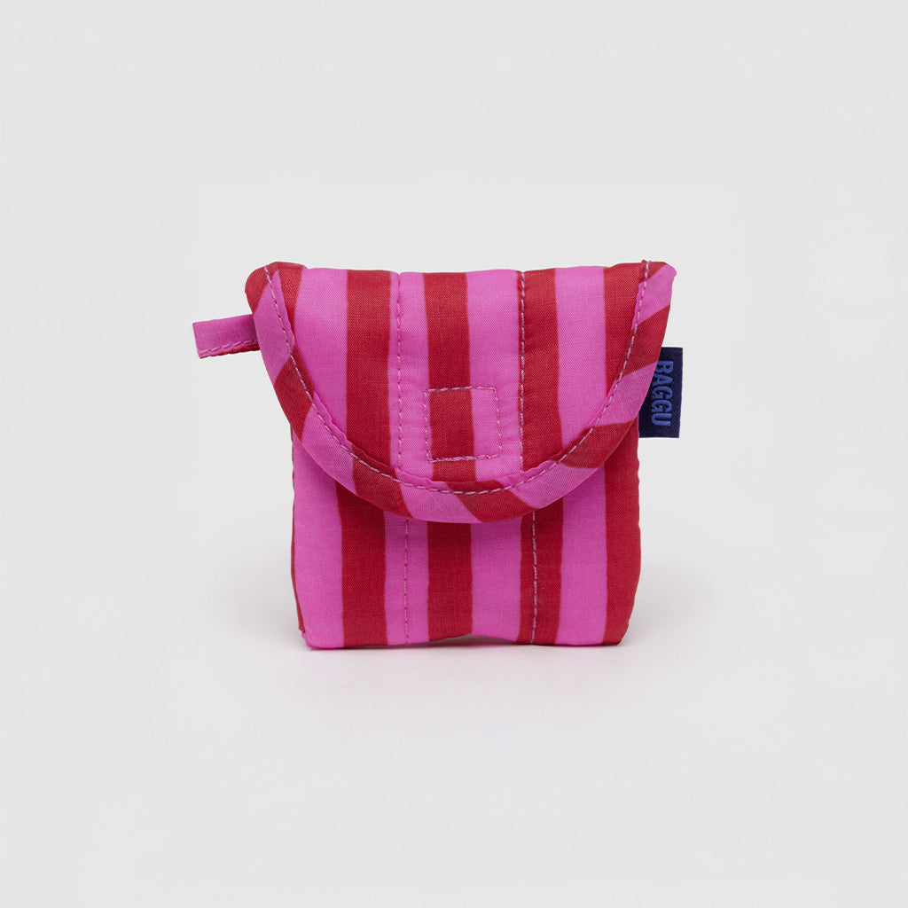 Pink and Red Stripe Puffy Earbud Case by Baggu at Golden Rule Gallery
