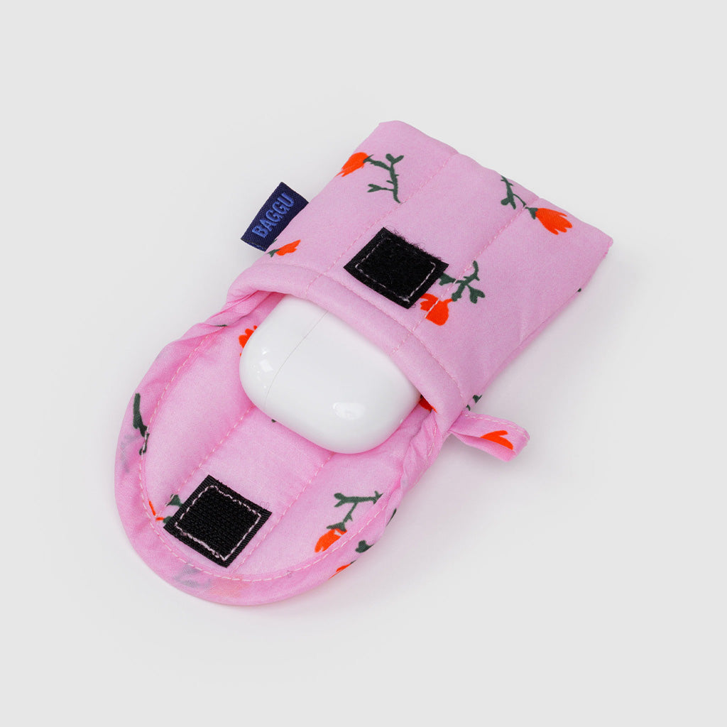 Pink with Red Painted Wildflower Baggu Earbud Case at Golden Rule Gallery