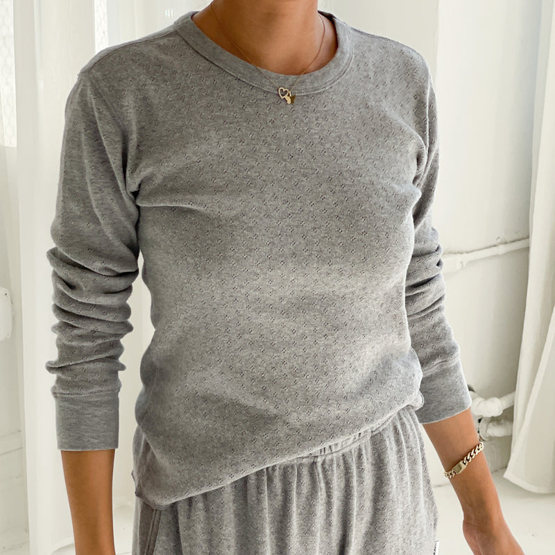 Pointelle Fundamental Tee in Melange Grey