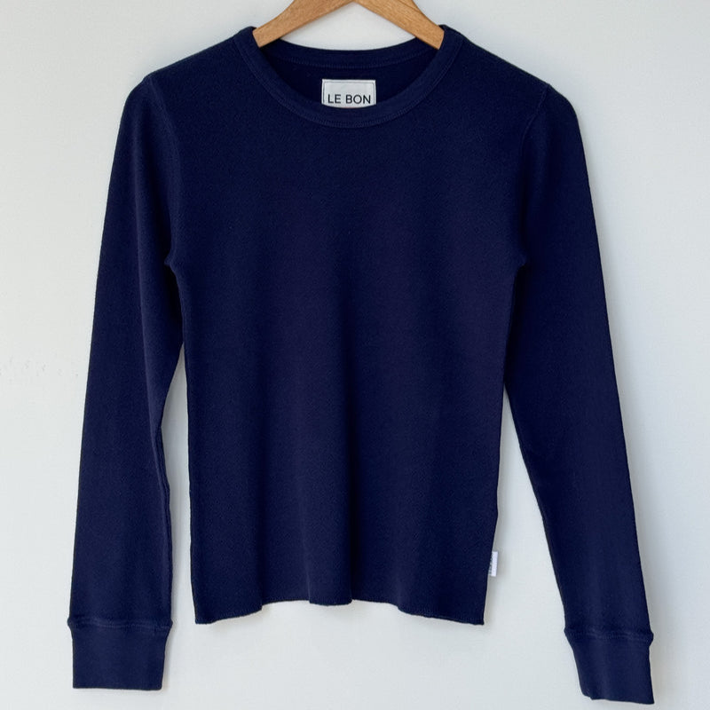Le Bon Shoppe Pointelle Navy Long Sleeve Shirt