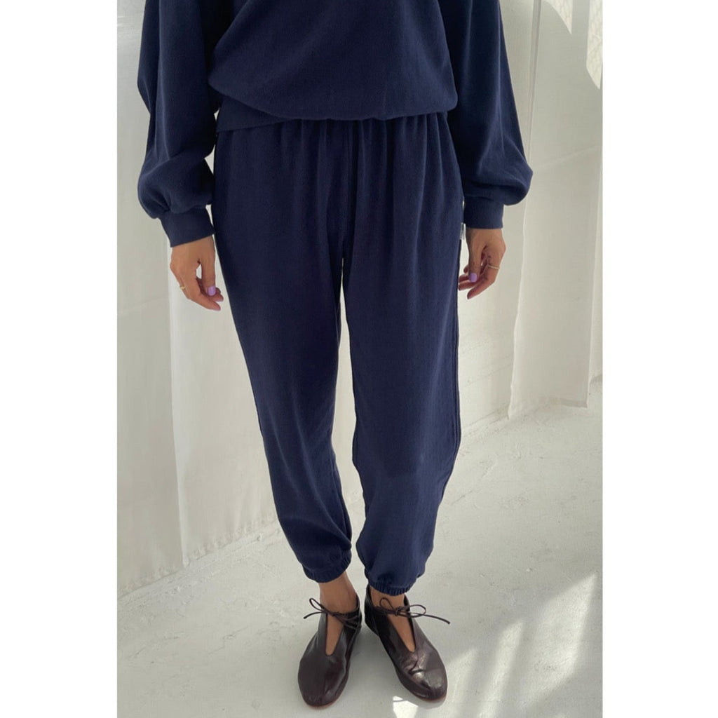 Pointelle Navy Sweatpants Available at Golden Rule Gallery