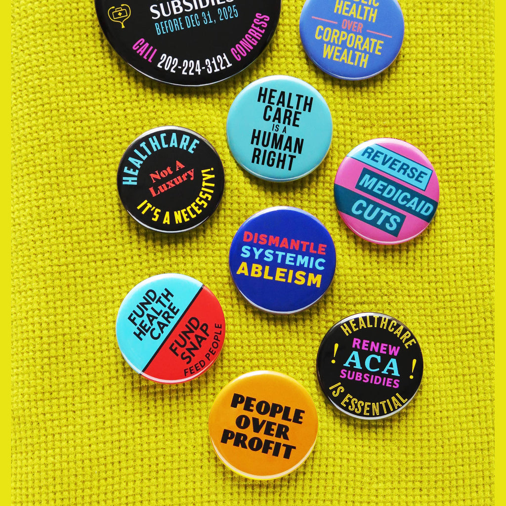 Political Protest Social Alert Buttons at Golden Rule Gallery in Minneapolis