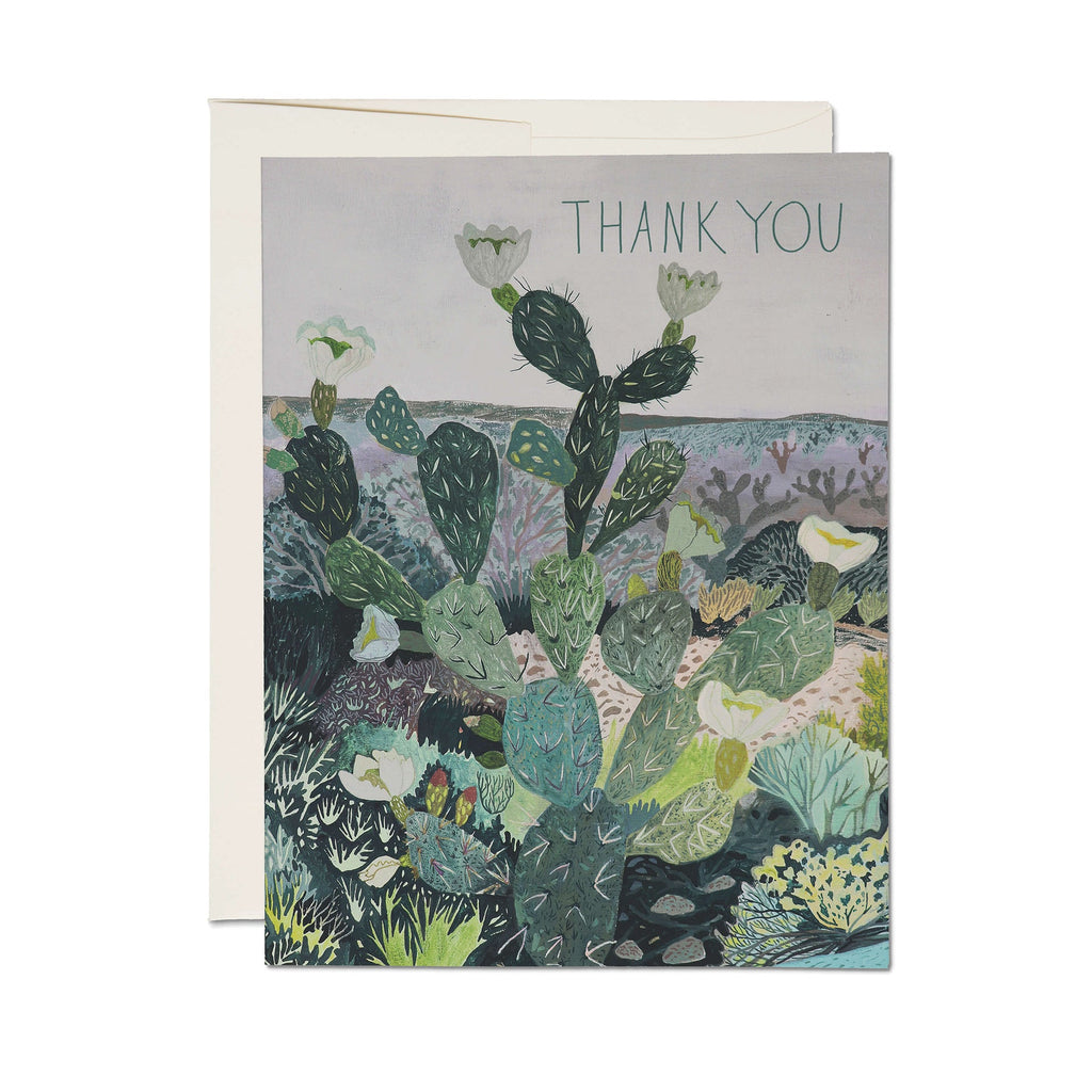 Greeting card with cactus illustration and 'Thank You' text on a white background