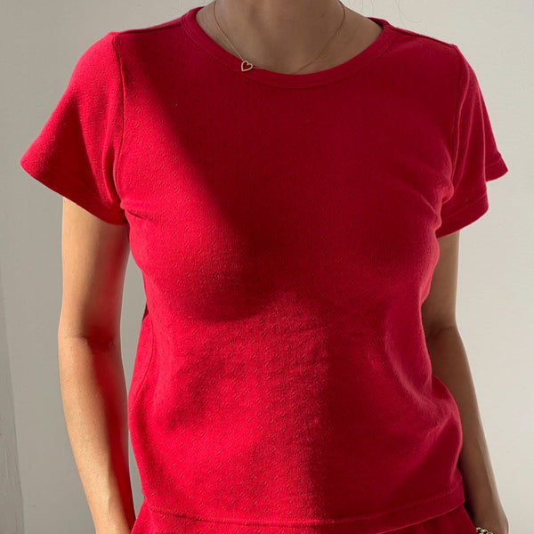 Pointelle Babe Tee in Red by Le Bon Shoppe