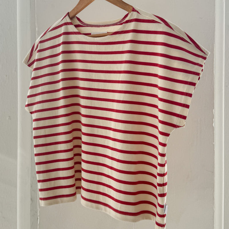 Red Striped Drop Shoulder Tee Shirt