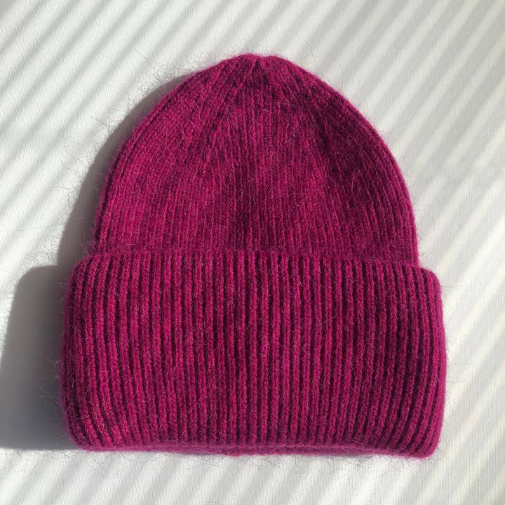 Purple Ribbed Beanie Hat with Wool