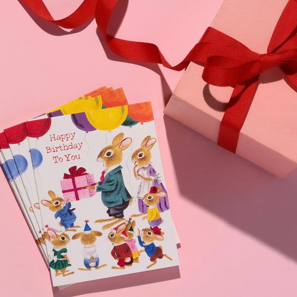 Richard Scarry Illustrated Happy Birthday Card with Bunnies