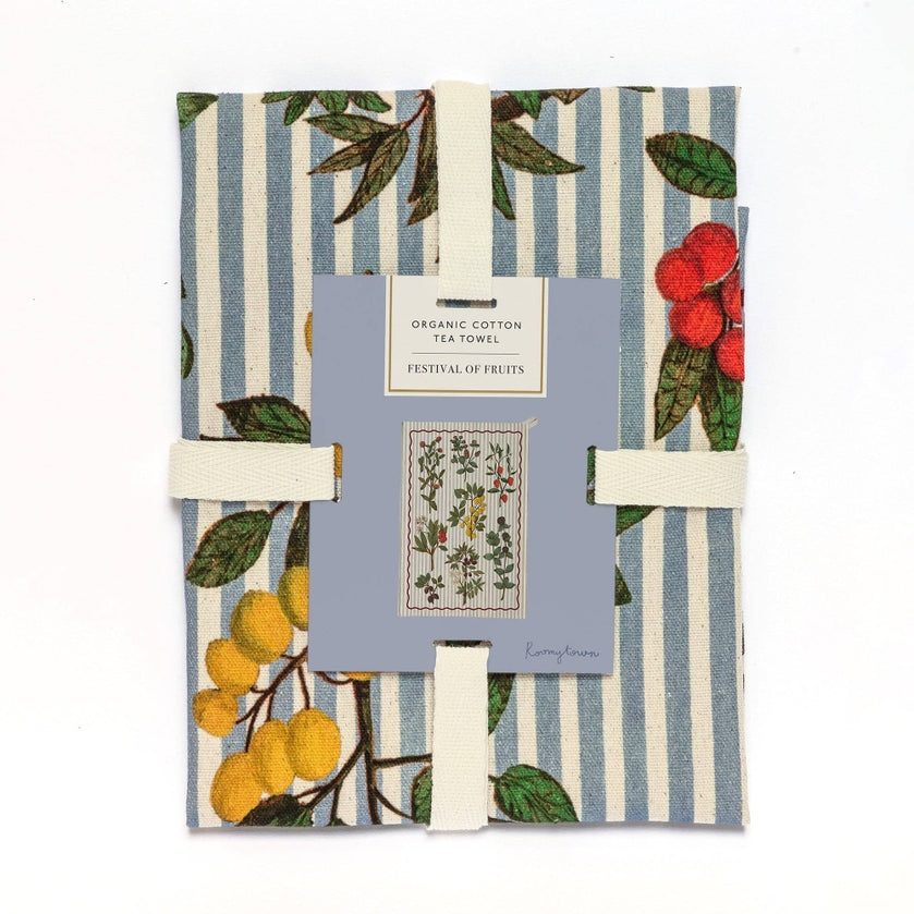 100% Cotton Tea Towel with Stripes and Fruit