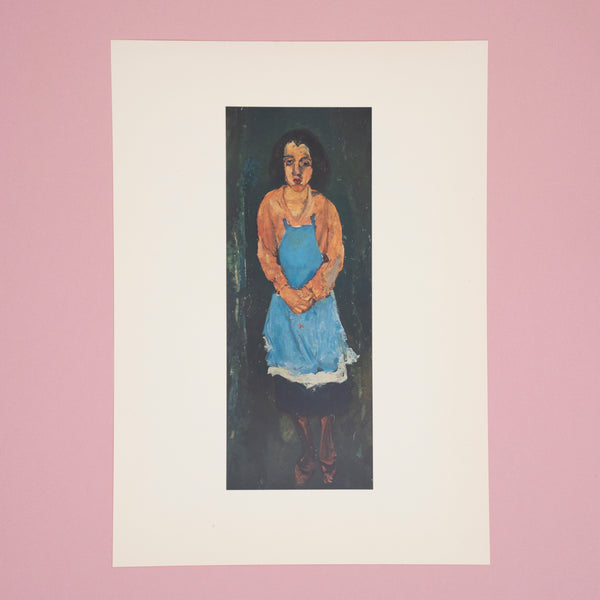Rare Vintage 1950s Chaïm Soutine "Woman with a Blue Apron" Swiss Portrait Art Print