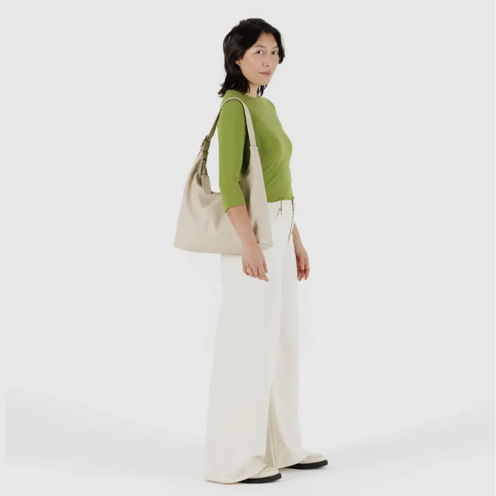 Recycled Leather Shoulder Bag Baggu in the Color Stone at Golden Rule Gallery