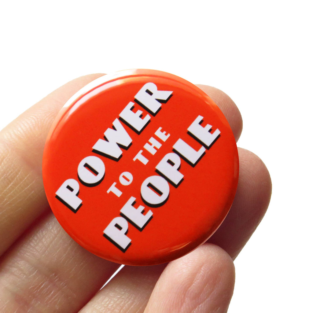 Red "Power To The People" Activism Pin Back Button at Golden Rule Gallery