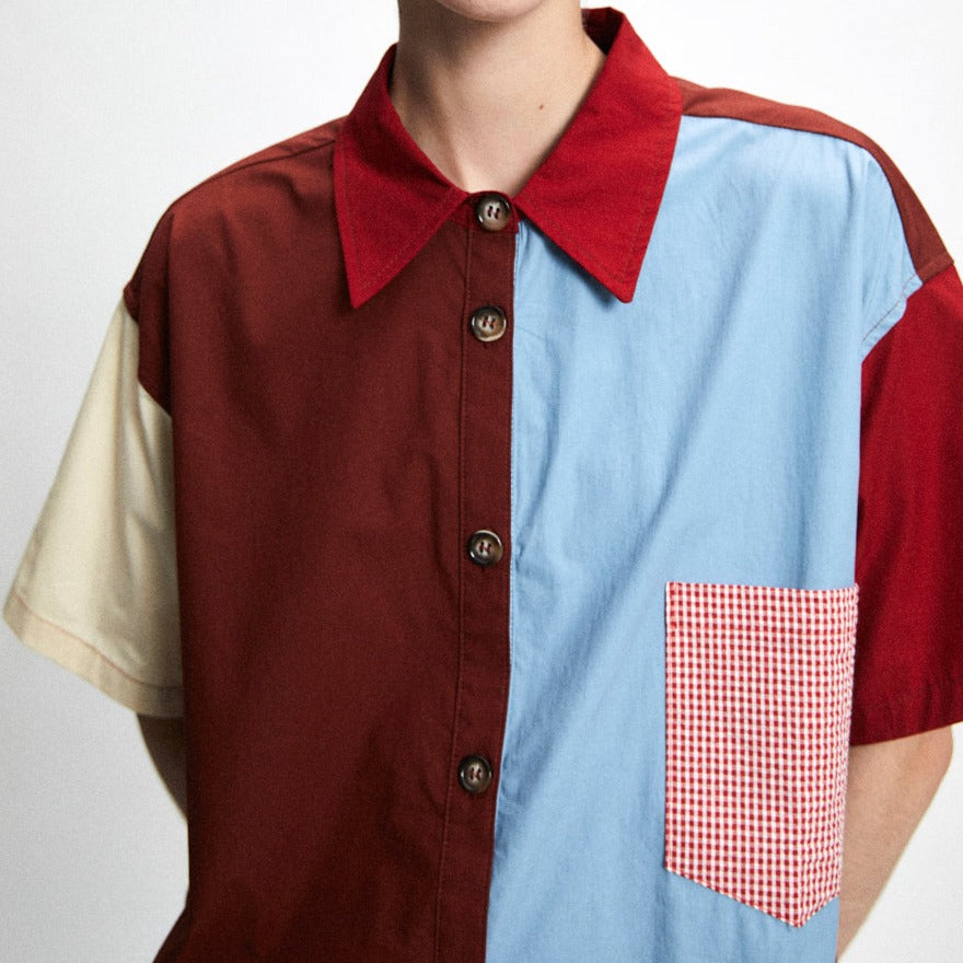 Rita Row Button Down Shirt Patchwork Pattern at Golden Rule Gallery in Excelsior