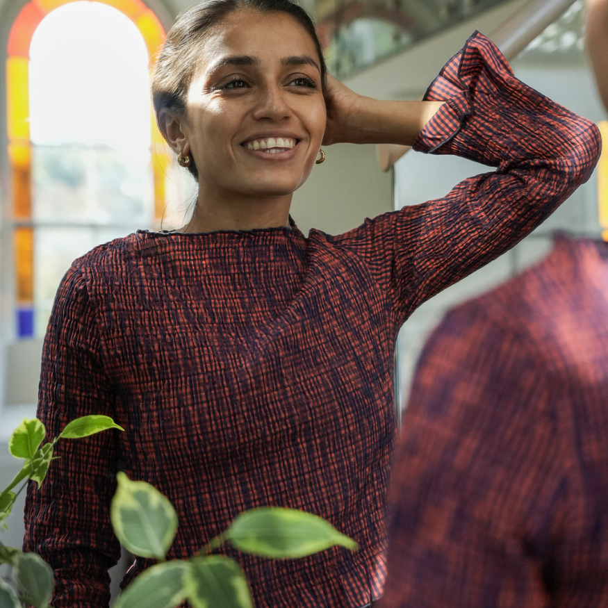 Rita Row Checkered Rouched Top