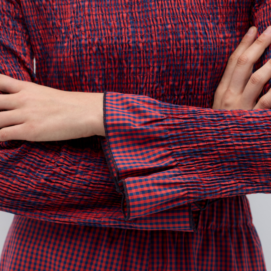 Red and Blue Plaid Seer-sucker Top