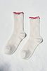 White and Red Ruffle Crew Socks by Noble 