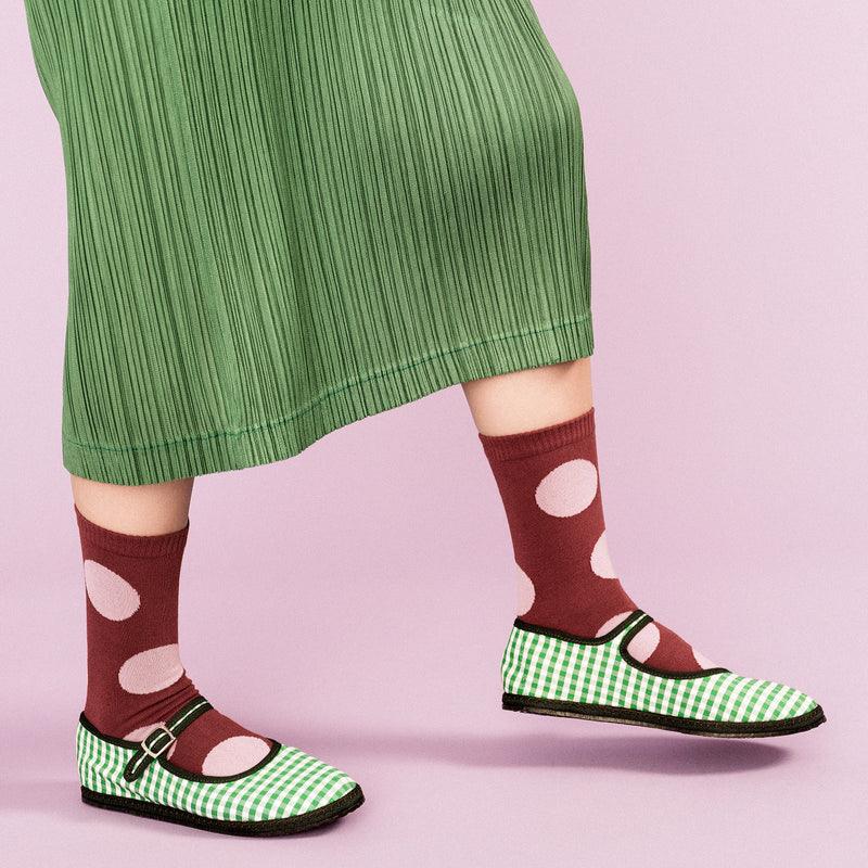 Rust Brown Polka Dot Socks Rie Crew Socks by Hansel from Basel at Golden Rule Gallery in Excelsior