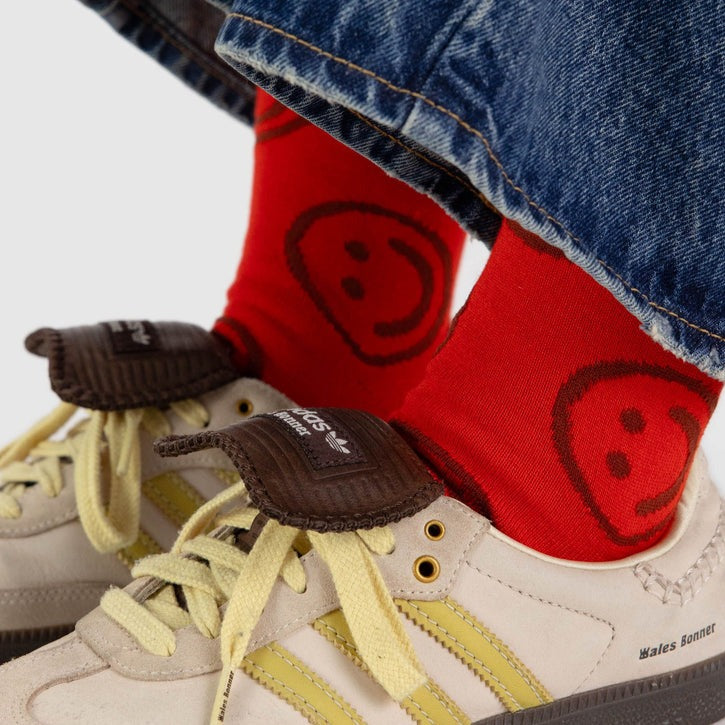 Smiley Face Red Socks at Golden Rule Gallery