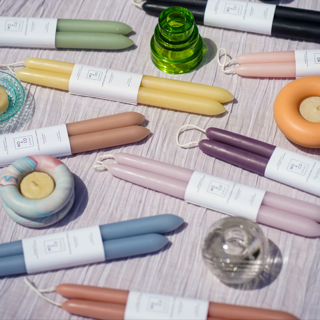 Styled Colored Beeswax Taper Candles at Golden Rule Gallery
