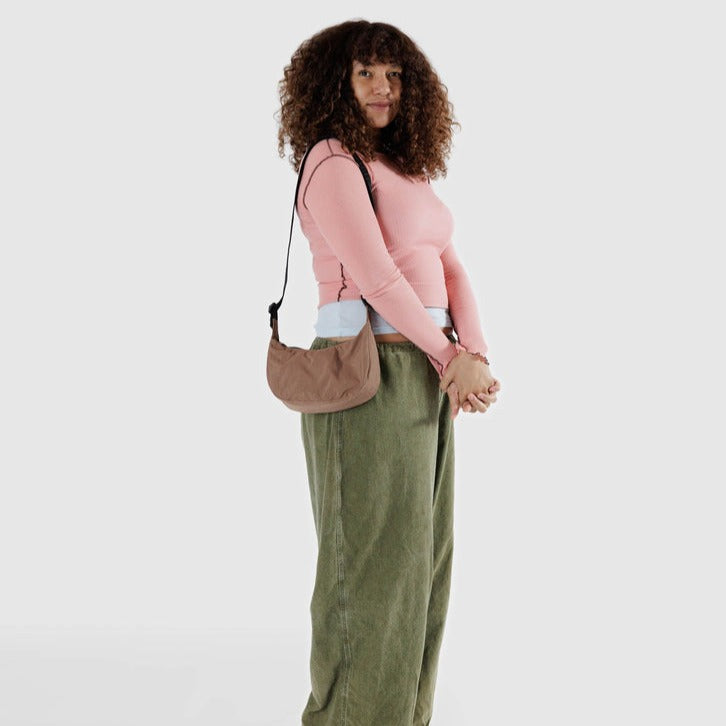 Small Baggu Crescent Bag in Cocoa at Golden Rule Gallery