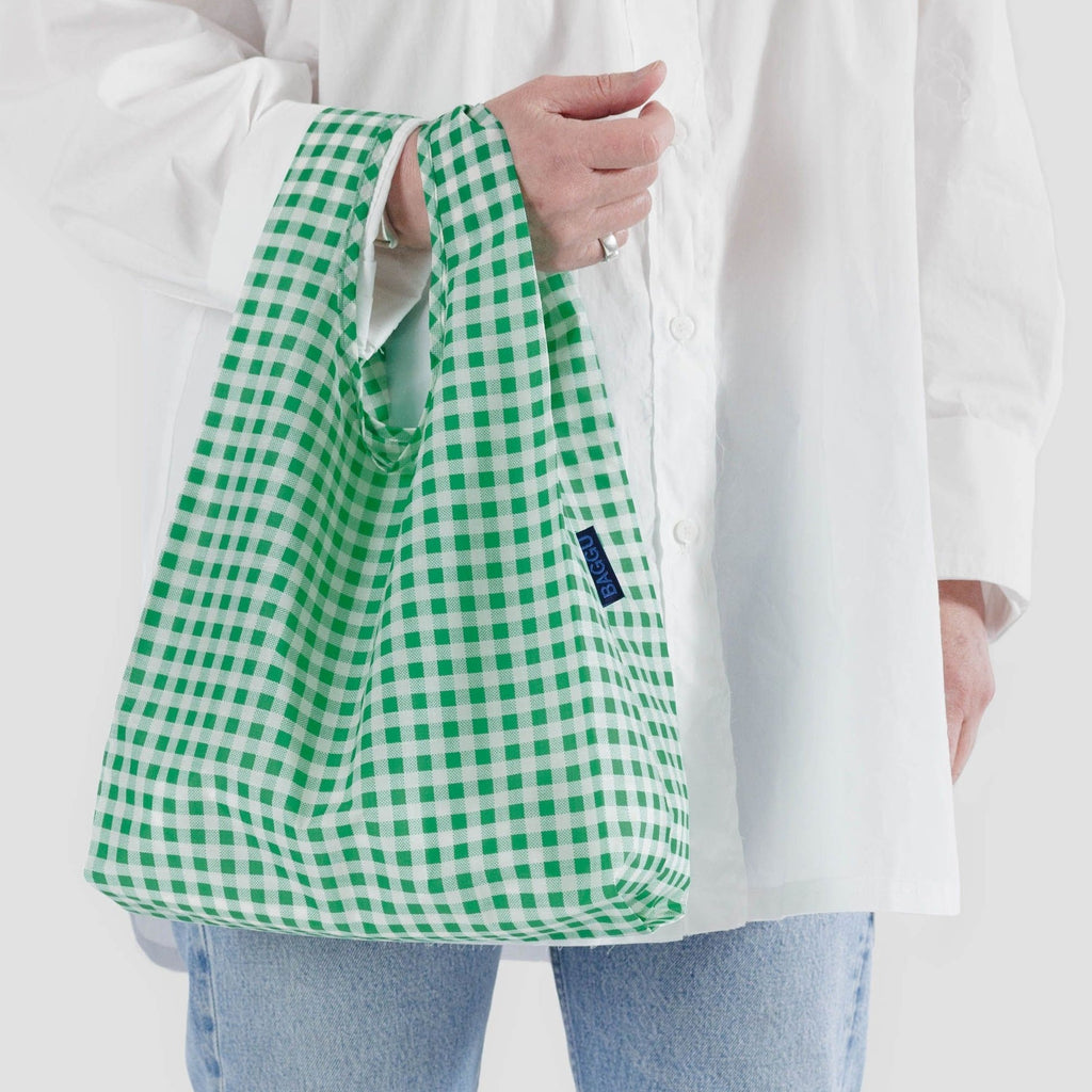 Small Reusbale Bag in Green Gingham at Golden Rule Gallery Baggu