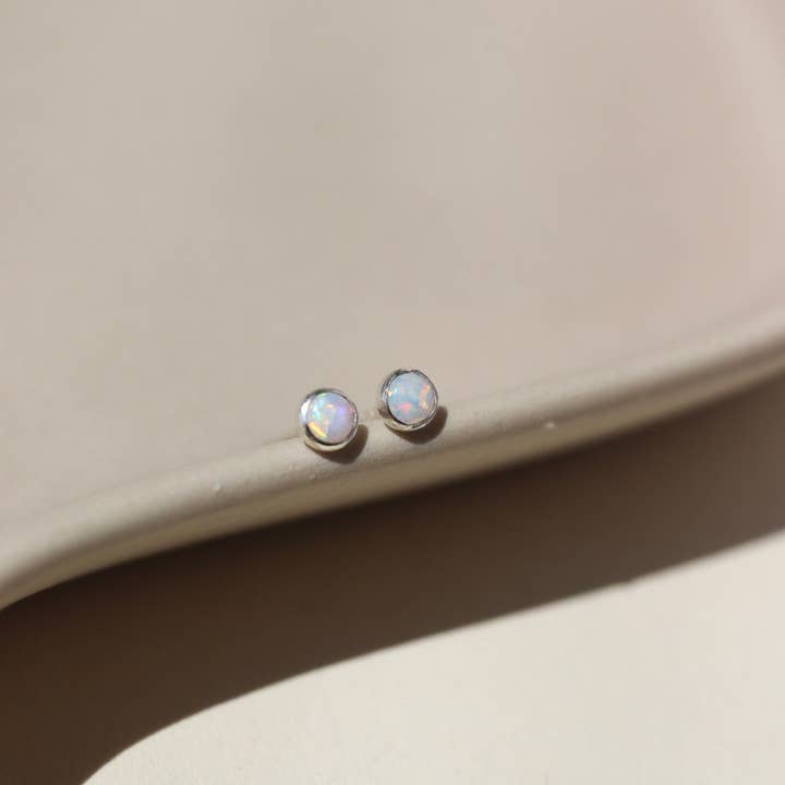 Sterling Silver Opal Stud Earrings