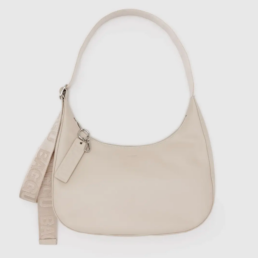 Stone Colored Baggu Medium Recycled Leather Crescent Bag at Golden Rule Gallery