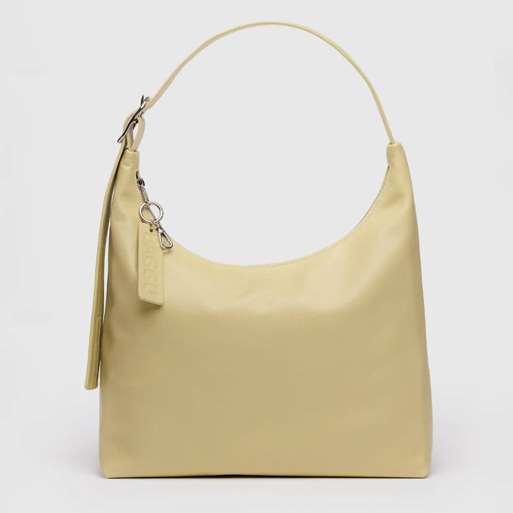 Straw Yellow Leather Shoulder Bag by Baggu at Golden Rule Gallery