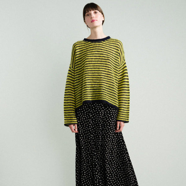 Striped Pullover Sweater in Chartreuse By Hansel From Basel at Golden Rule Gallery in Excelsior