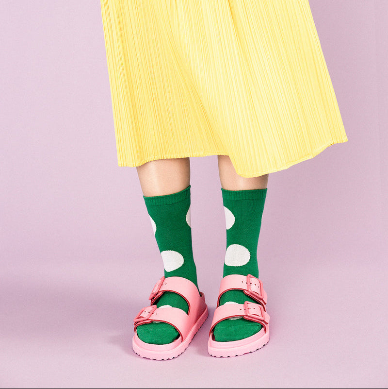 Styled Green and White Dot Rie Crew Sock | Hansel from Basel | Polka Dot Sock | Golden Rule Gallery