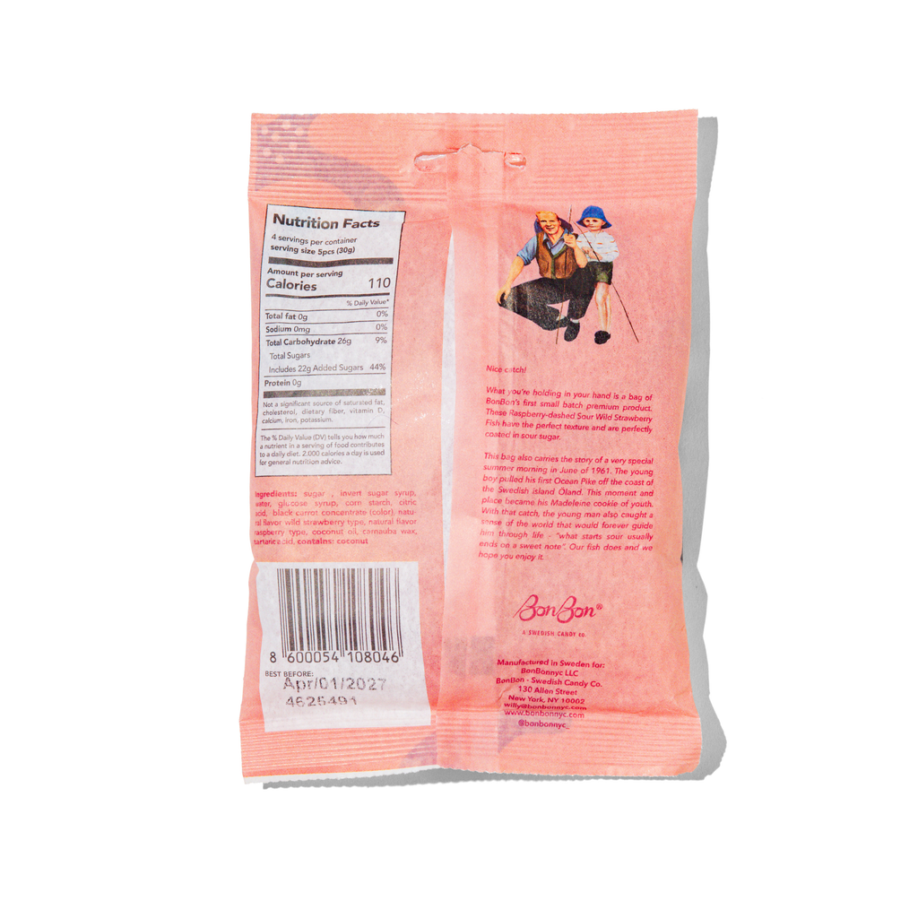 Bag of Sour Wild Strawberry Fish Gummies by Bon Bon