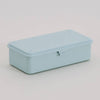 Light blue rectangular box with a lid on a light gray background